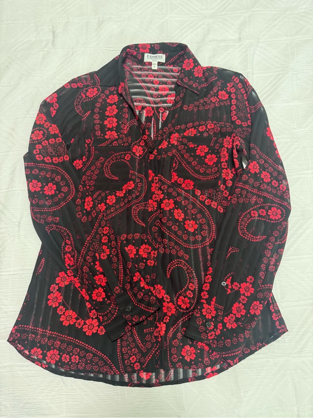 Express Black Shirt with Red Floral Paisley Print